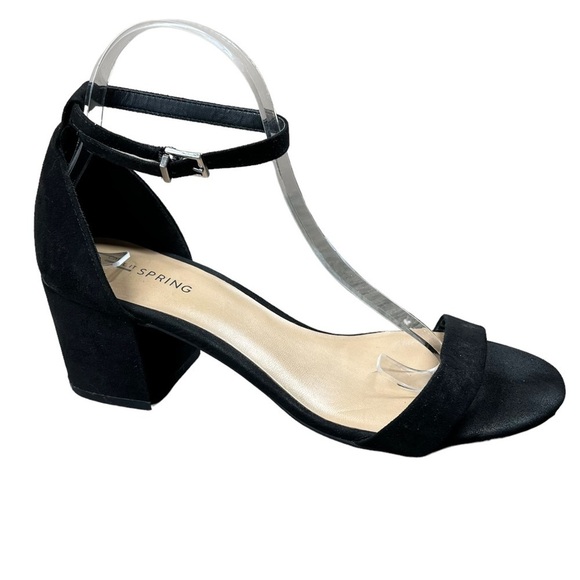 Call It Spring Shoes - Call It Spring Black Faux Suede Open Toe Ankle Strap Block Heels Women's 8.5